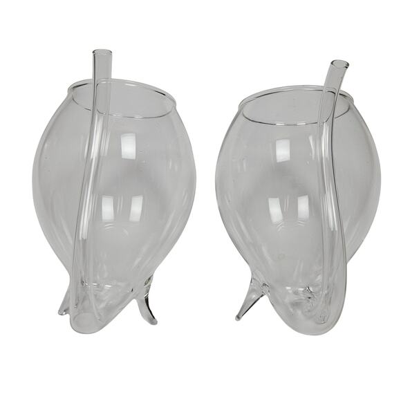 “WINO” Wine Sippers 2 w/Glass Straws New Vintage in box Clear glass with feet - Picture 6 of 8